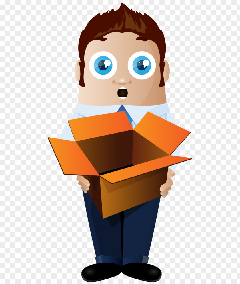 Lovely Hand-painted Cartoon Man Holding An Empty Cardboard Box Paper Businessperson Management PNG