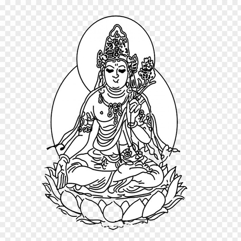 Jade Goddess Of Mercy Guanyin Line Art U5a18u5a18 PNG