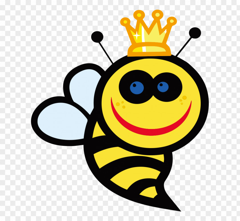 Cartoon Painted Crowned Queen Bee Clip Art PNG