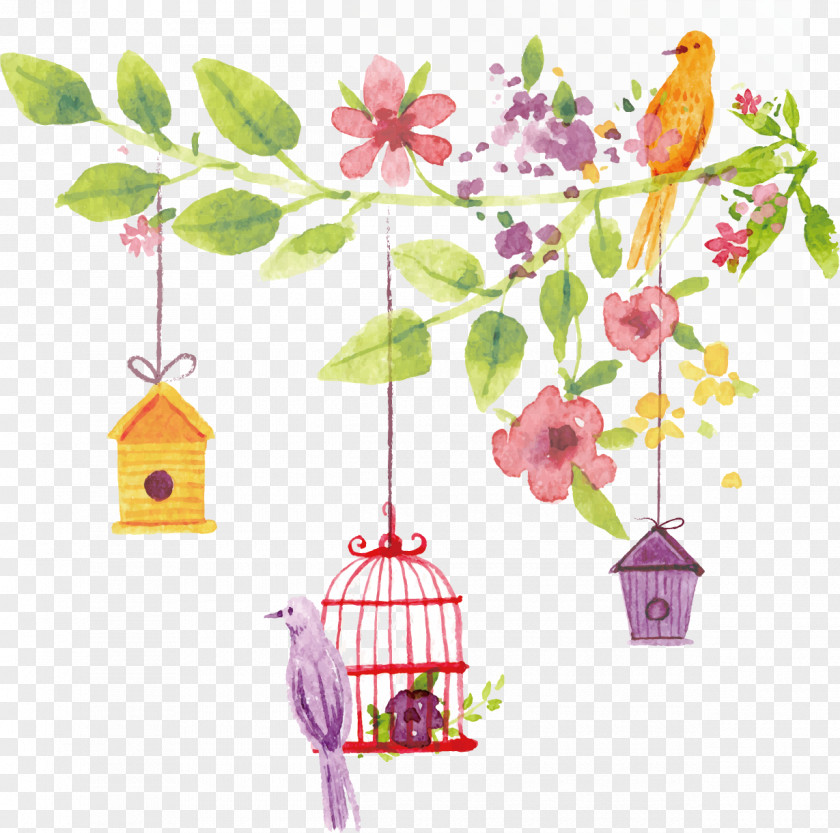 Cute Bird Background Vector Material Euclidean Watercolor Painting PNG
