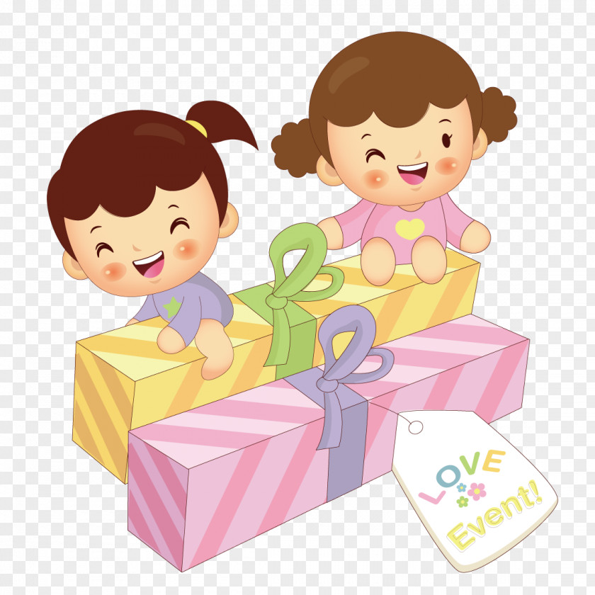 Children Sitting On The Box Cartoon Clip Art PNG