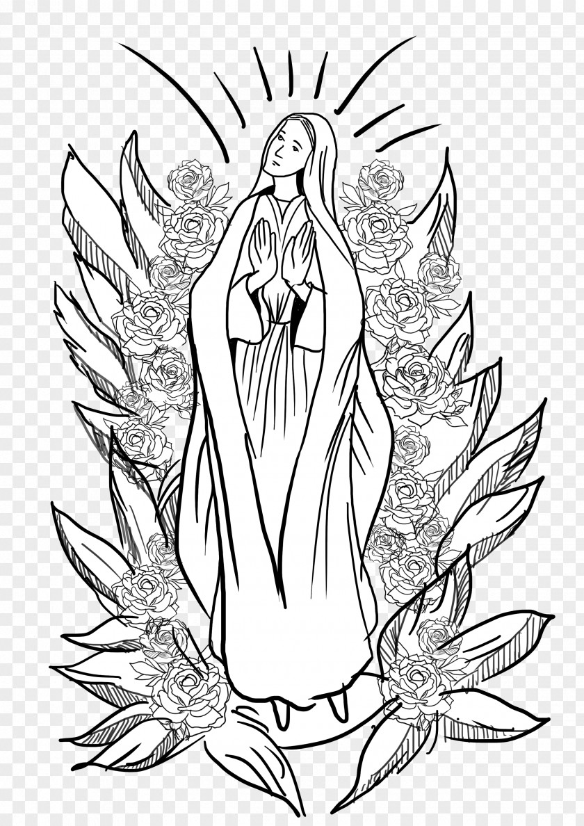 Mama Mary Line Art Flowering Plant Character Symmetry PNG