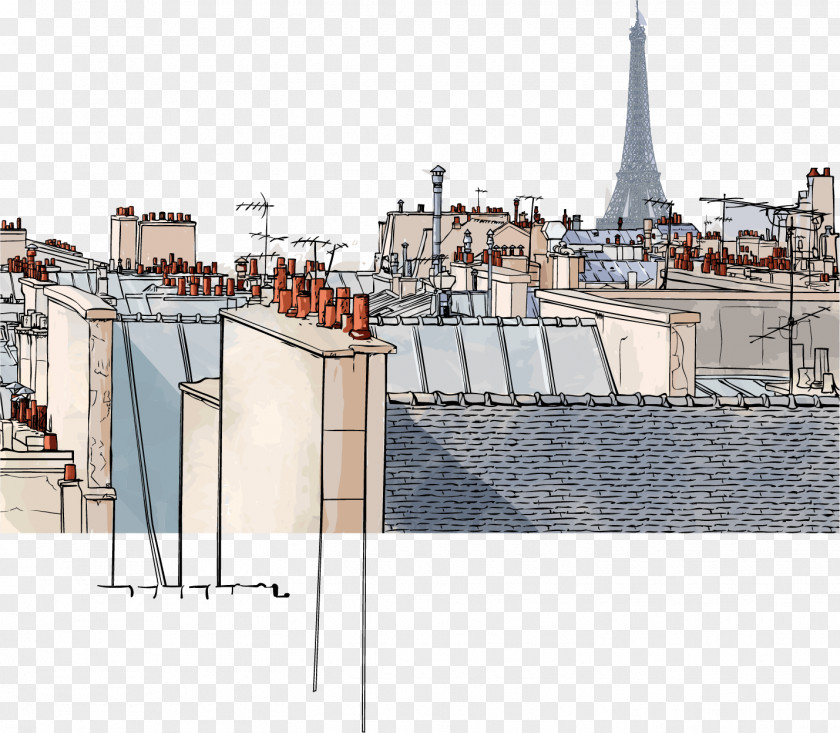 Vector Hand-painted City Paris Window Fototapet Roof Illustration PNG