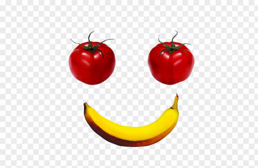 Two Bananas A Tomato Fruit Auglis Banana Food PNG