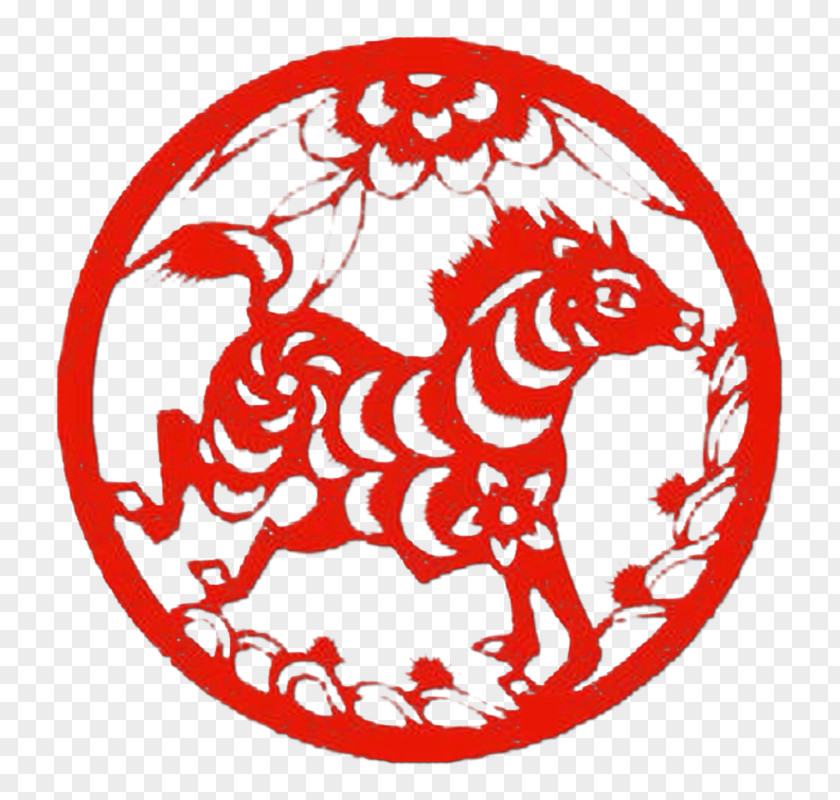 Chinese New Year Zodiac Horse Dog Paper Cutting PNG