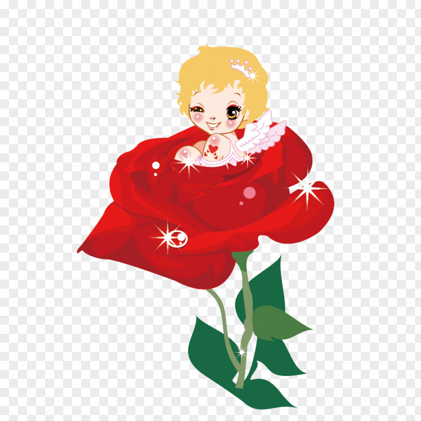 Red Roses Inside Elf Cupid Valentines Day Heart Clip Art PNG