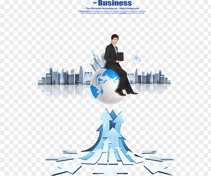 Business Man Sitting On Earth Euclidean Vector PNG