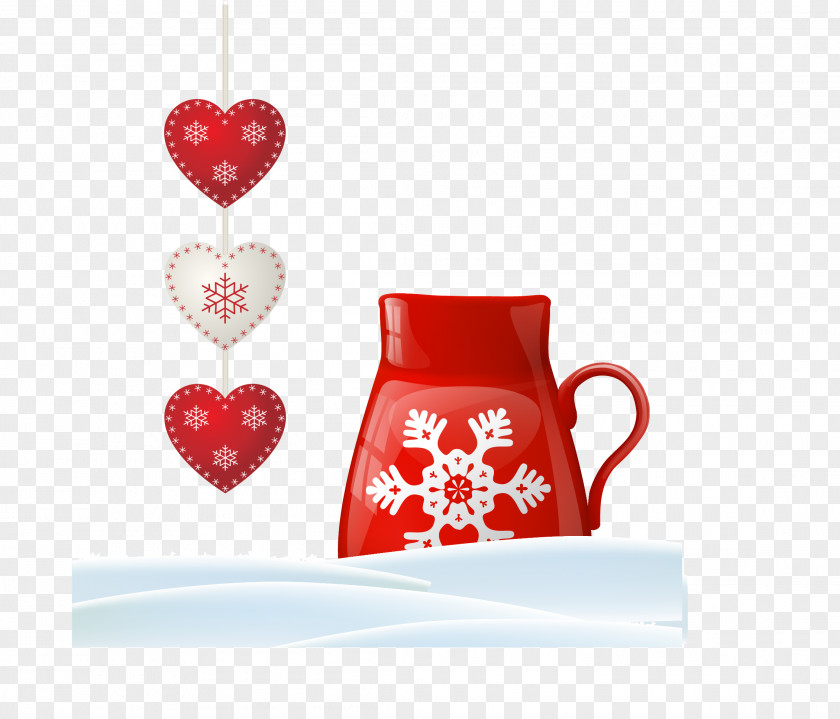 Exquisite Love Accessories And Snowflakes Single Pot Vector Coffee Cup Heart Valentines Day Cafe PNG
