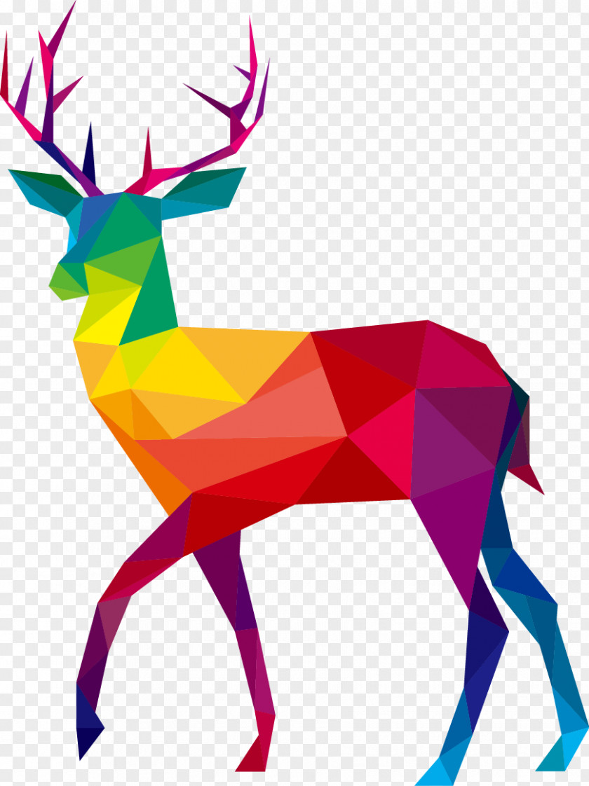 Colorful Deer Reindeer Polygon Illustration PNG