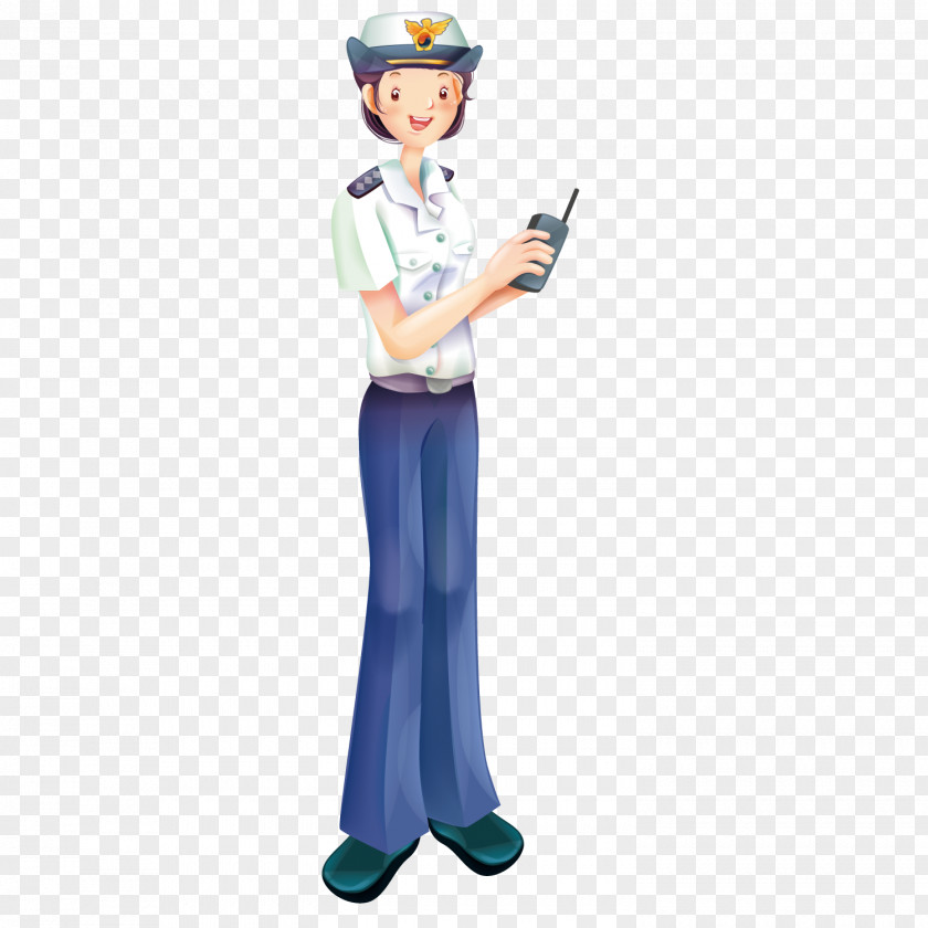 Cute Female Traffic Police Cartoon Officer PNG