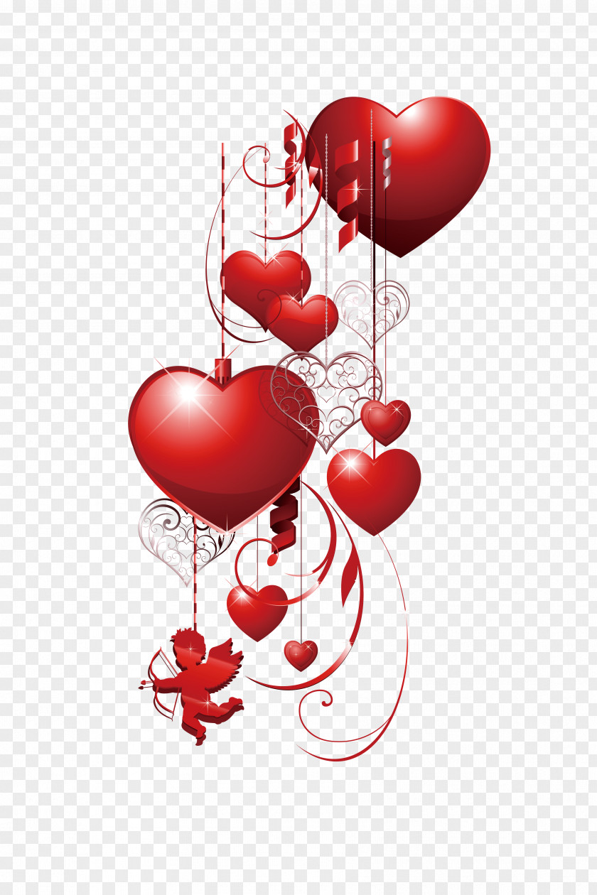 Cupid Love Red Decorative Pattern Valentines Day Heart Clip Art PNG