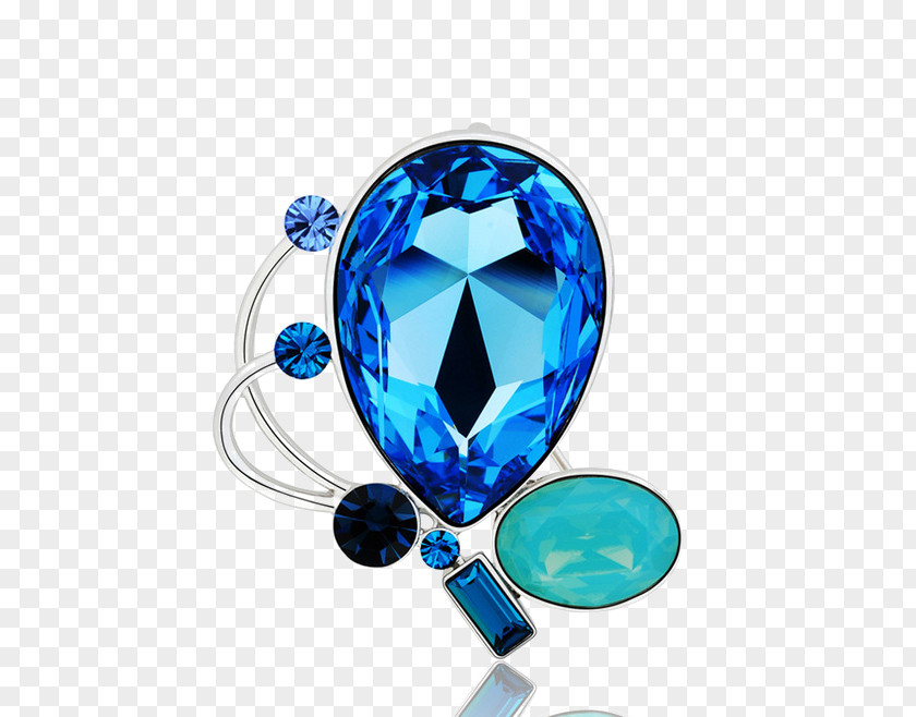 Blue Diamond Brooch Sapphire Pearl PNG