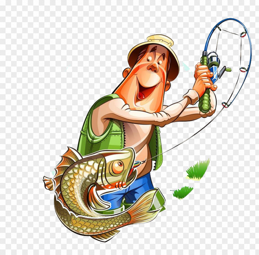 Cartoon Fishing Man Rod Fisherman PNG