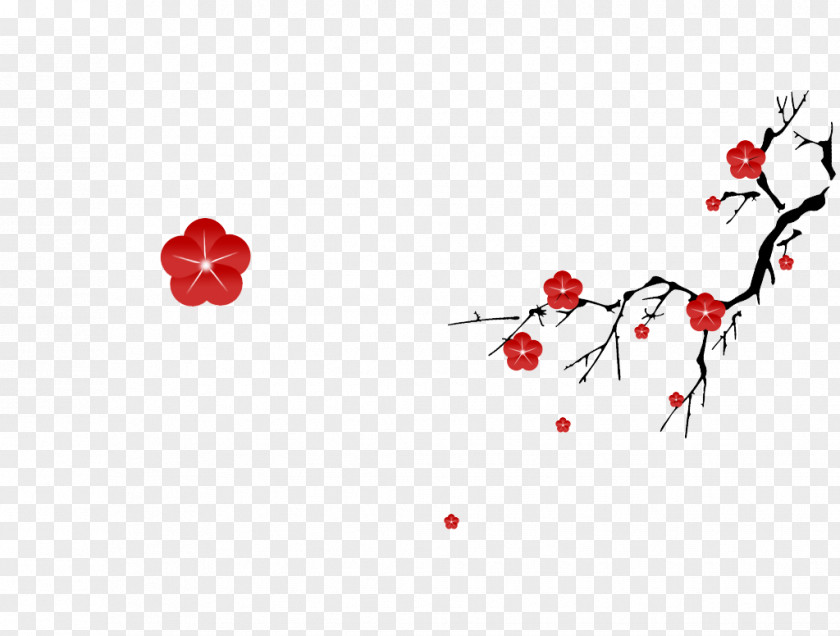 Chinese Style Red Plum Petals Creatives Blossom Chinoiserie Petal PNG