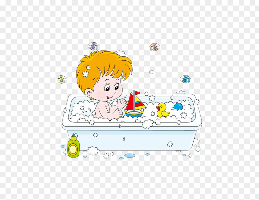 Cute Baby Shower Bathing Bubble Bath Vector Graphics Illustration PNG