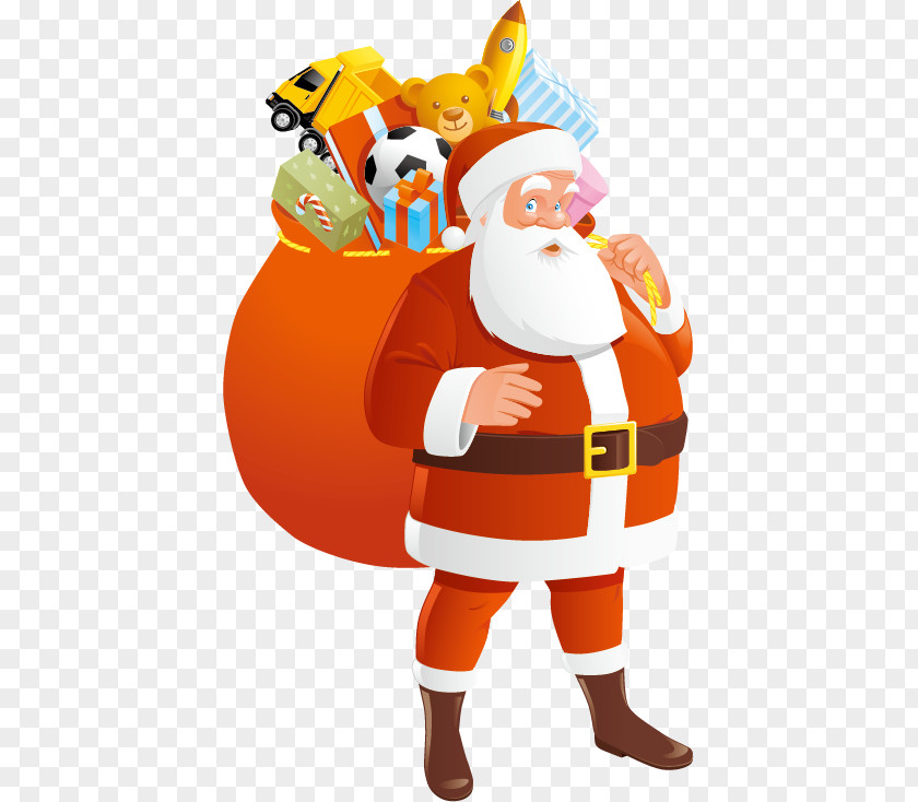 Santa Claus Carrying A Parcel Christmas Gift Illustration PNG