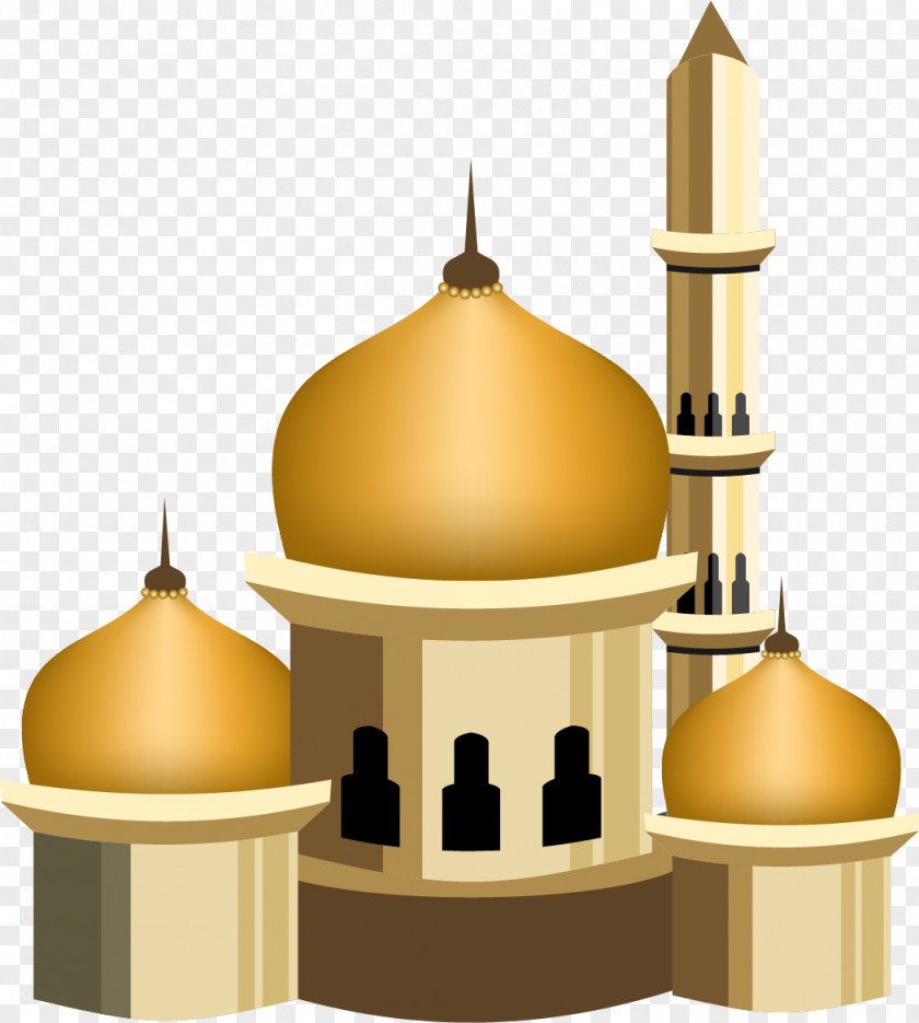 Vector Painted Golden Castle Quran Islam Mosque Muslim Eid Al-Fitr PNG
