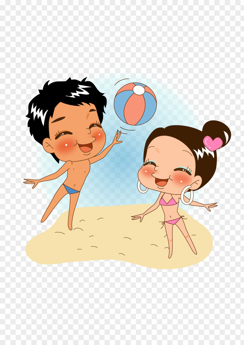 Playing Volleyball On The Beach Illustration PNG