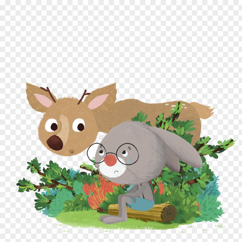 Small Gray Rabbit And Deer Domestic Little Cartoon Illustration PNG