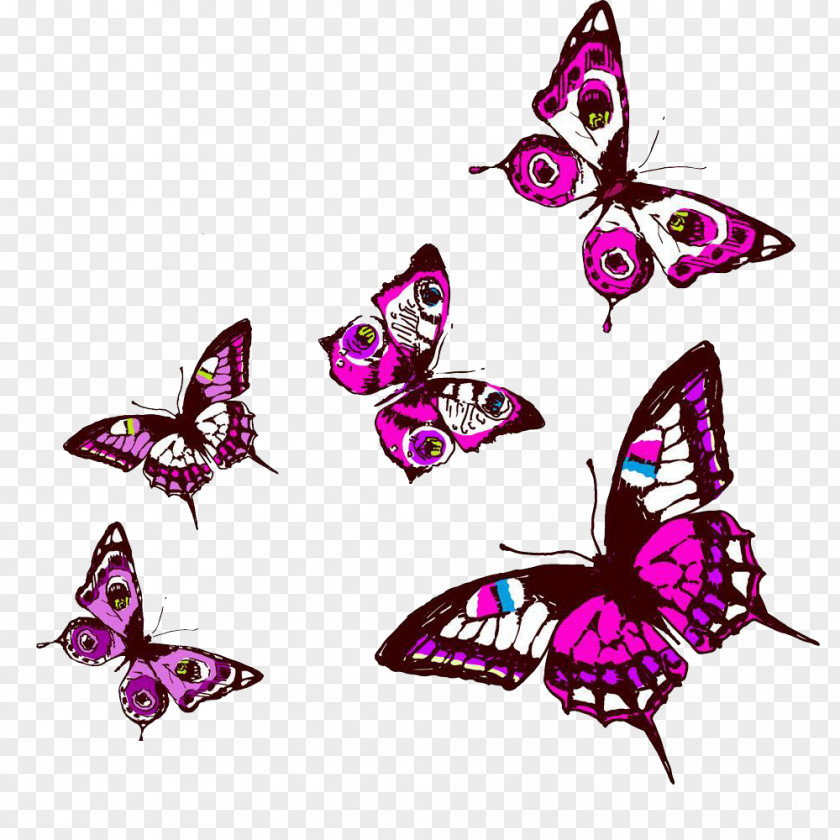 Romantic Purple Butterfly Pattern Adobe Illustrator Clip Art PNG
