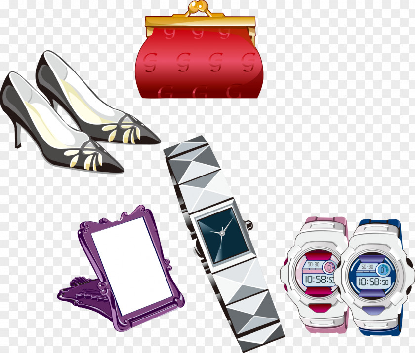 Women Shoes Wallet Watch Mirror Fashion Accessory Woman Bag Clothing PNG