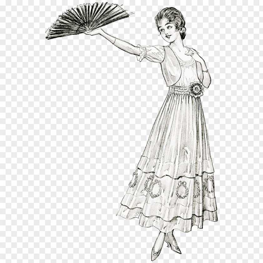Woman Victorian Era Edwardian Sketch Illustration PNG
