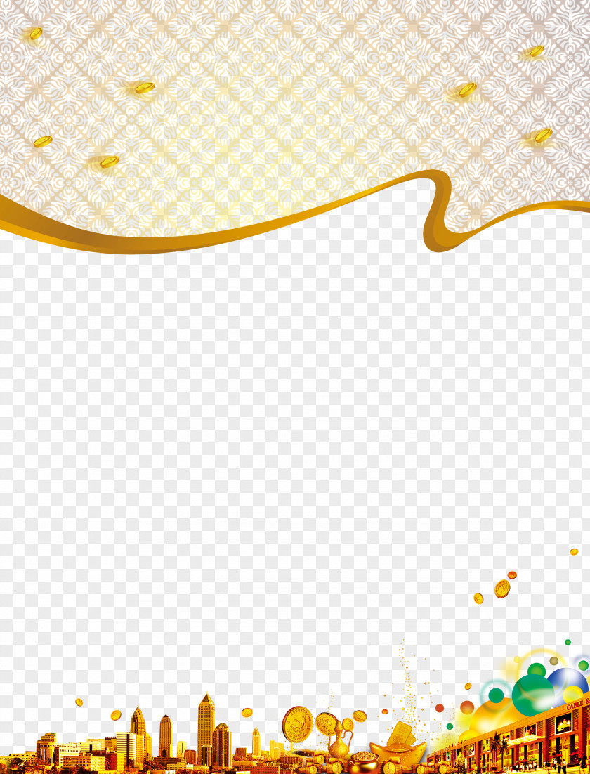 Golden City Gold Coins Border Background Euclidean Vector Three-dimensional Space Pattern PNG