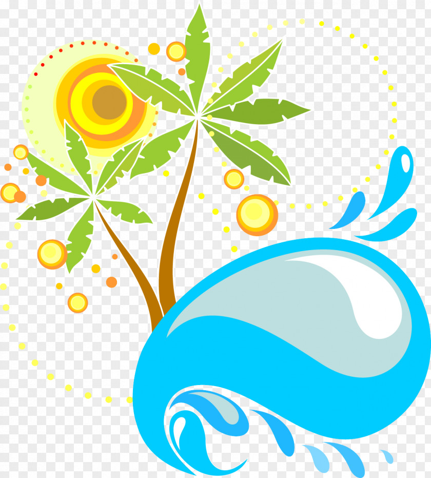 Cartoon Sun Palm Trees Waves Arecaceae Tree Euclidean Vector PNG