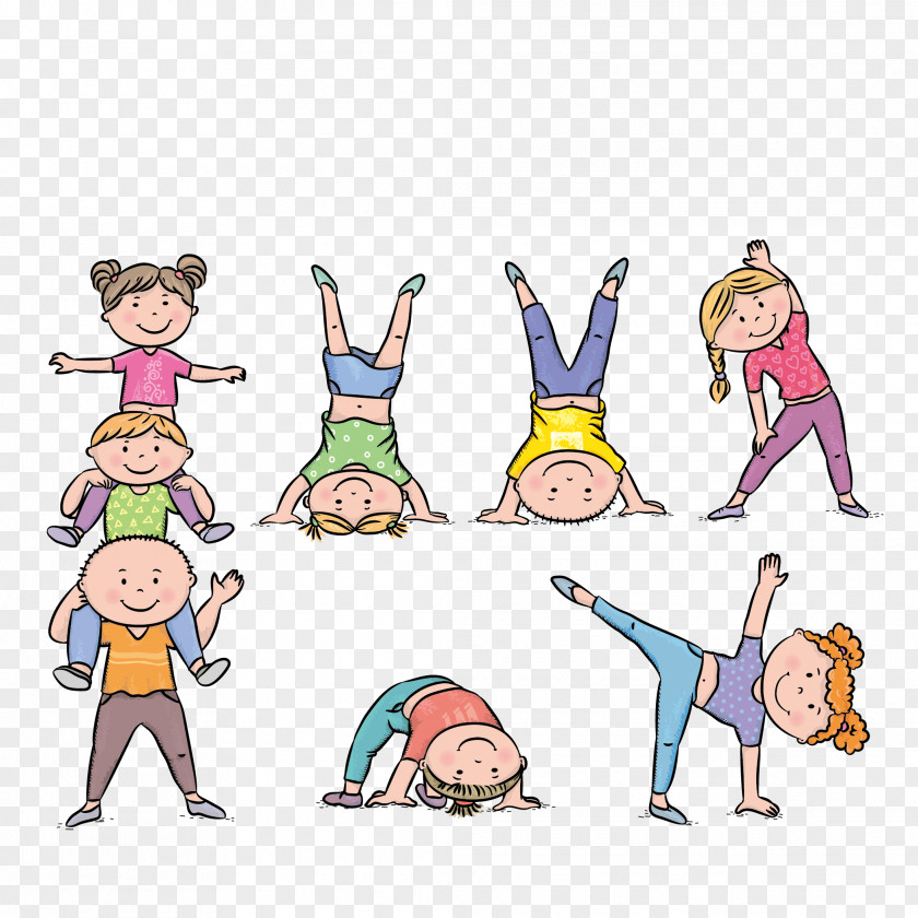 Child Doing Gymnastics Physical Exercise Stock Illustration PNG