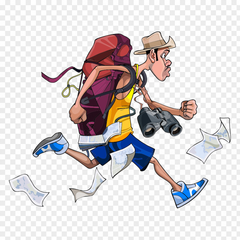 Vector Running Man Backpack Cartoon Clip Art PNG