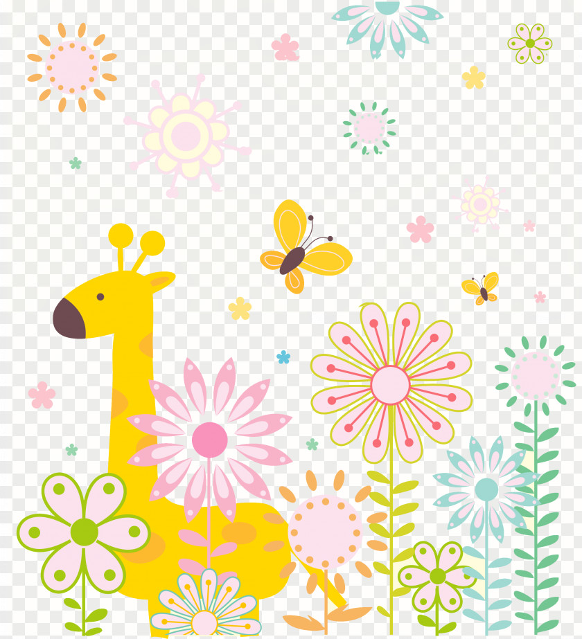Cute Cartoon Giraffe Background Illustration PNG