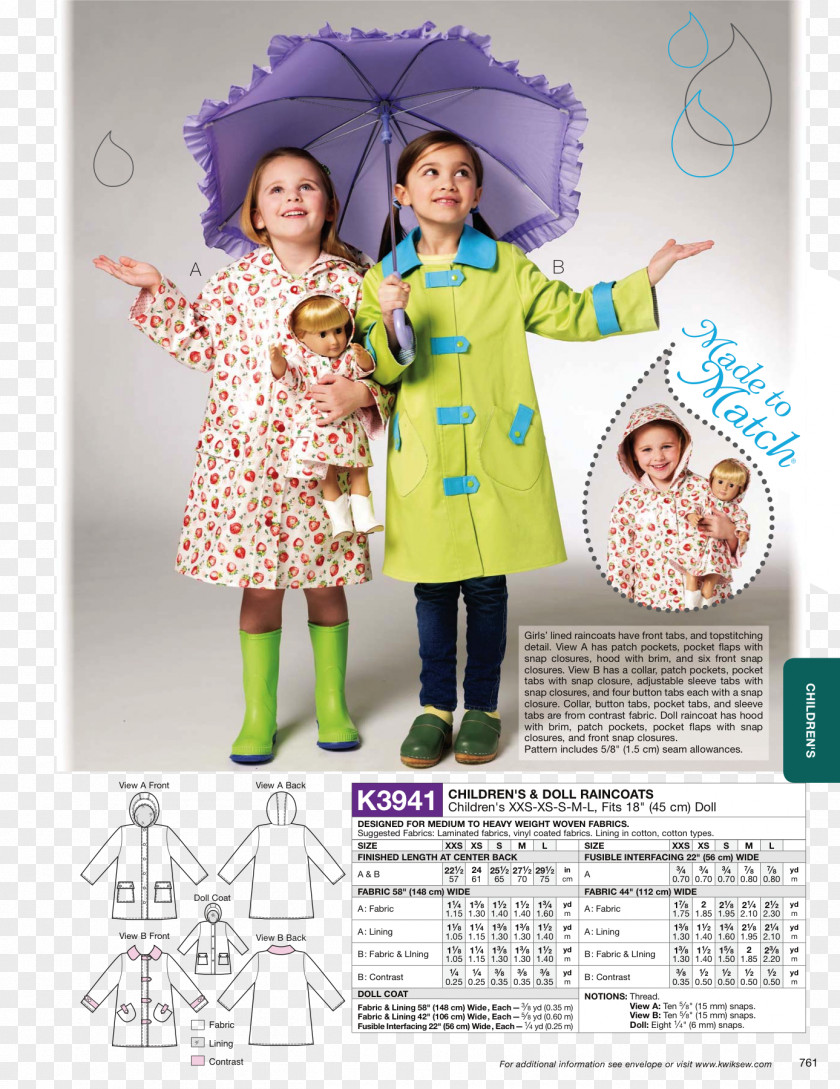 Doll Sewing Ruffle Raincoat Outerwear Pattern PNG