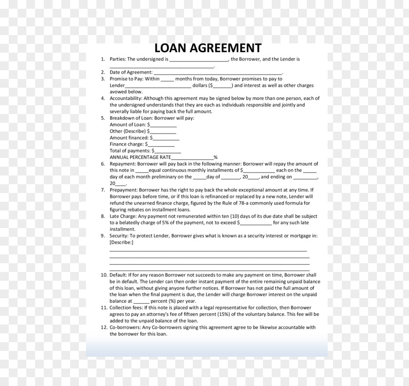 Loan Agreement Contract Mortgage Document PNG