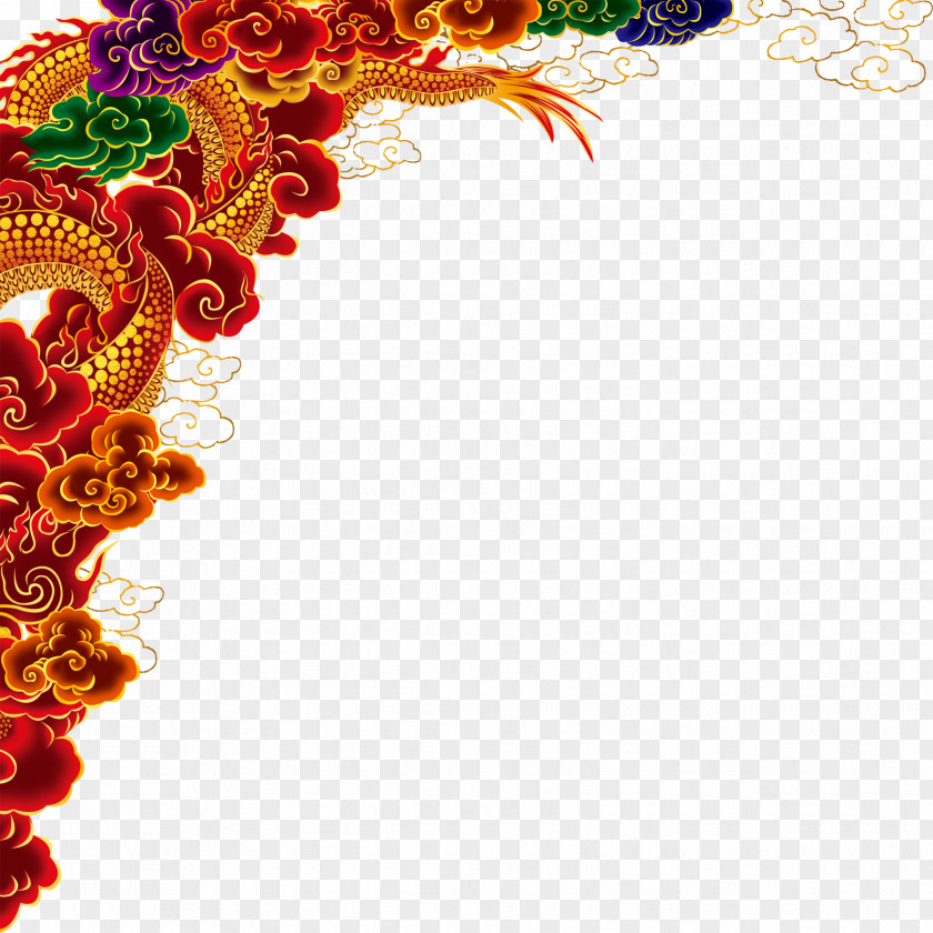 Colorful Dragon Lace CorelDRAW Template Chinese Graphic Design PNG