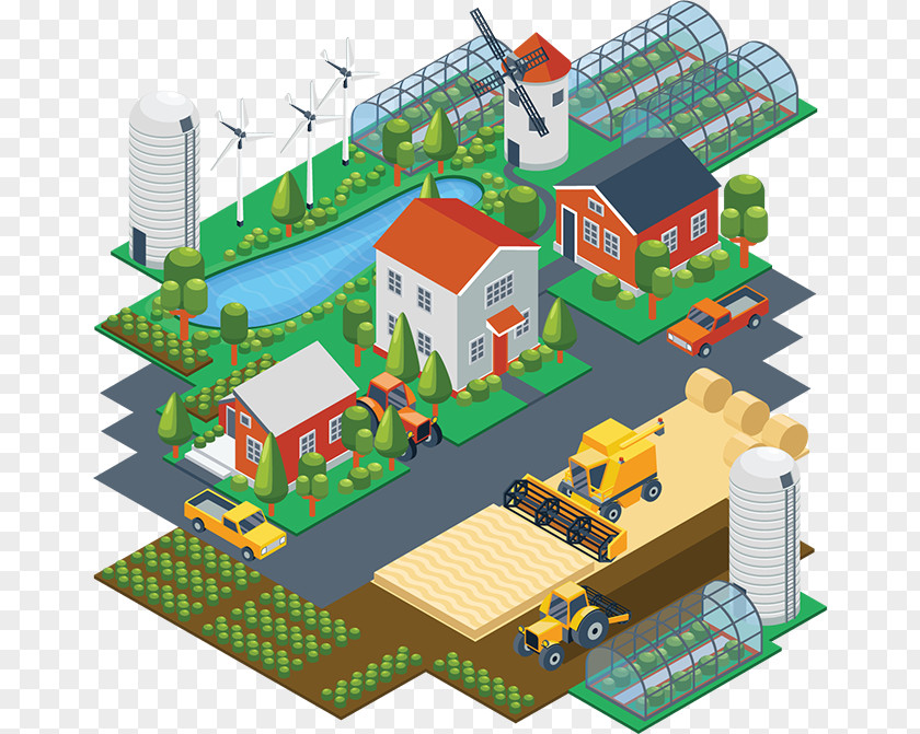 Field Isometric Projection Flat Design Drawing PNG
