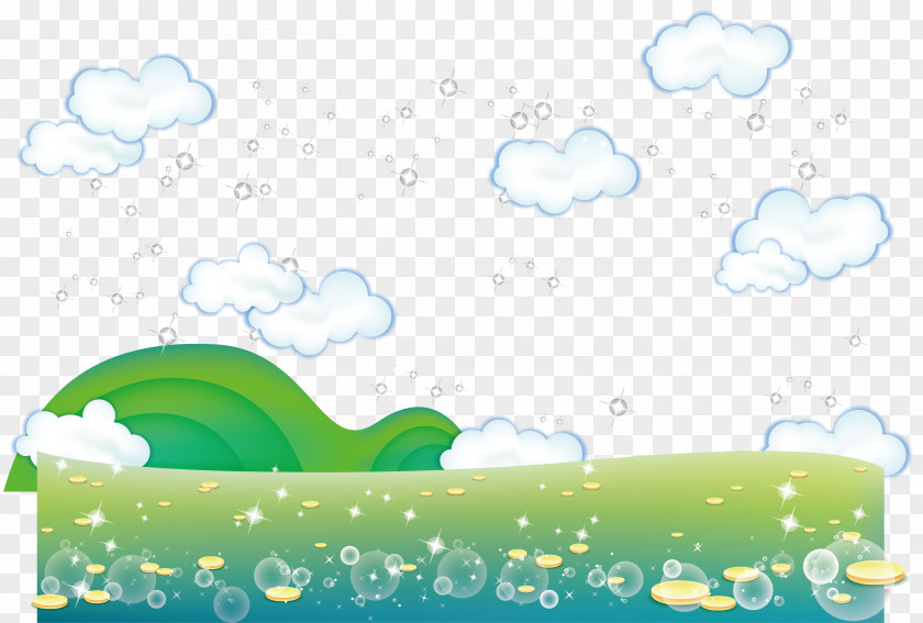 White Cloud Grass Vector Cartoon Illustration PNG