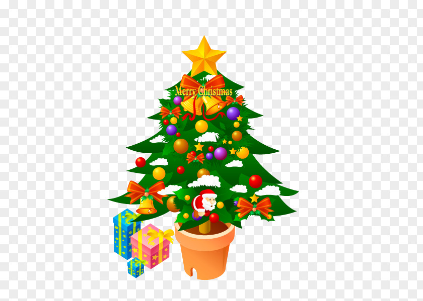 Green Christmas Tree Decoration Santa Claus Ornament PNG