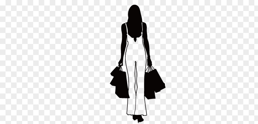 Silhouette Cartoon PNG , Shopping girl silhouette clipart PNG
