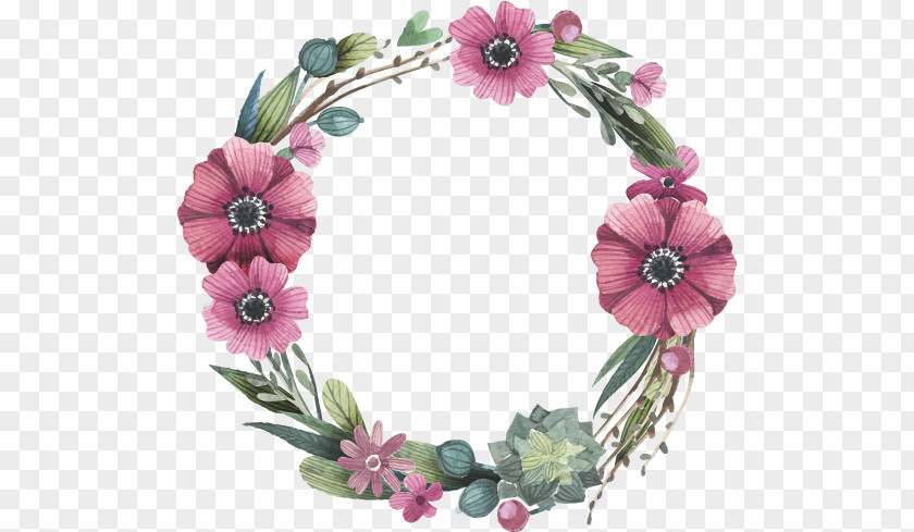 Vector Floral Material Flower Watercolor Painting Wreath PNG