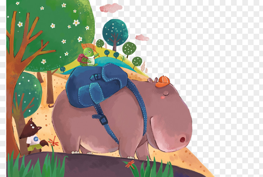 Hippo School Cartoon Drawing Illustration PNG