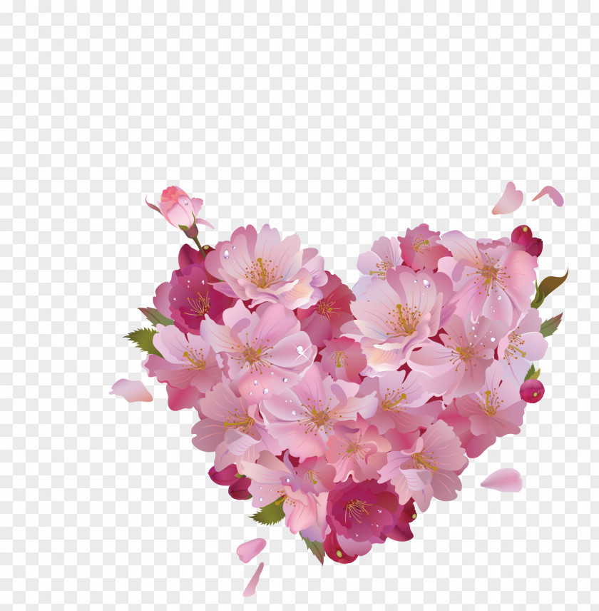 Pink Heart Shaped Cherry Vector Flowers Clip Art PNG