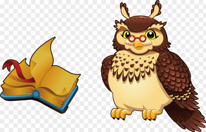 Vector Painted Cat Avatar And Books Owl Cartoon Animal Illustration PNG