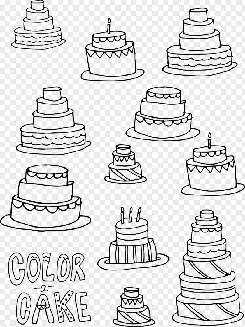Coloring Wedding Cake Birthday Drawing Cupcake Bundt PNG