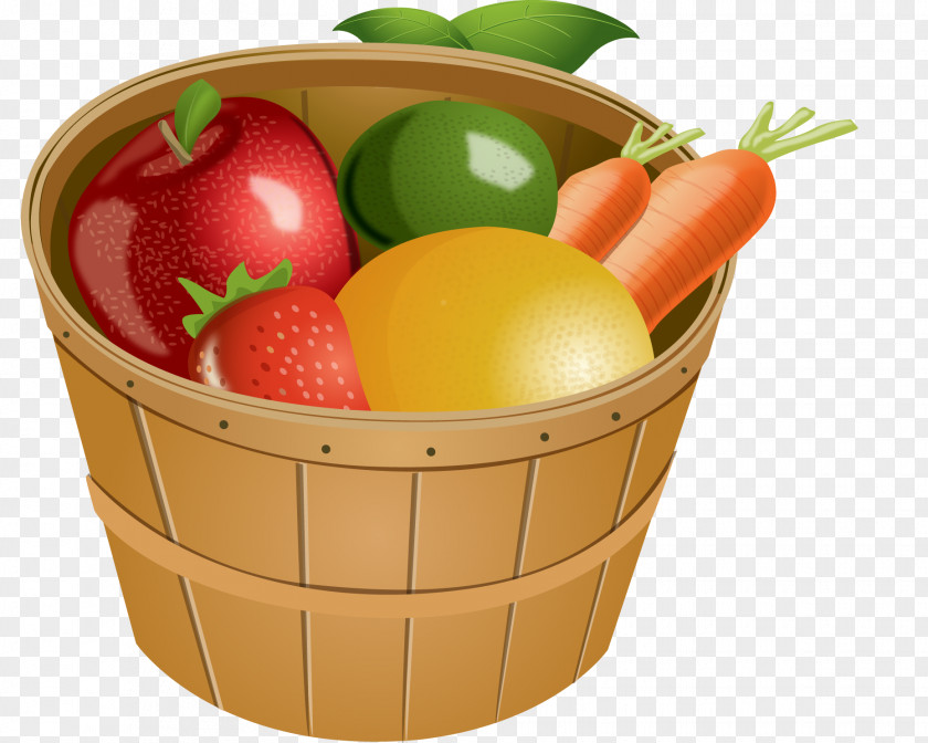 Bucket Of Fruits And Vegetables Basket Fruit Clip Art PNG