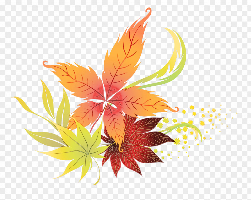 Flower Tree Watercolor Fall Leaves PNG