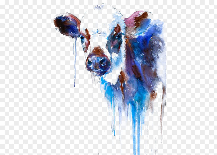 Watercolor Cow Cattle Painting Printmaking PNG
