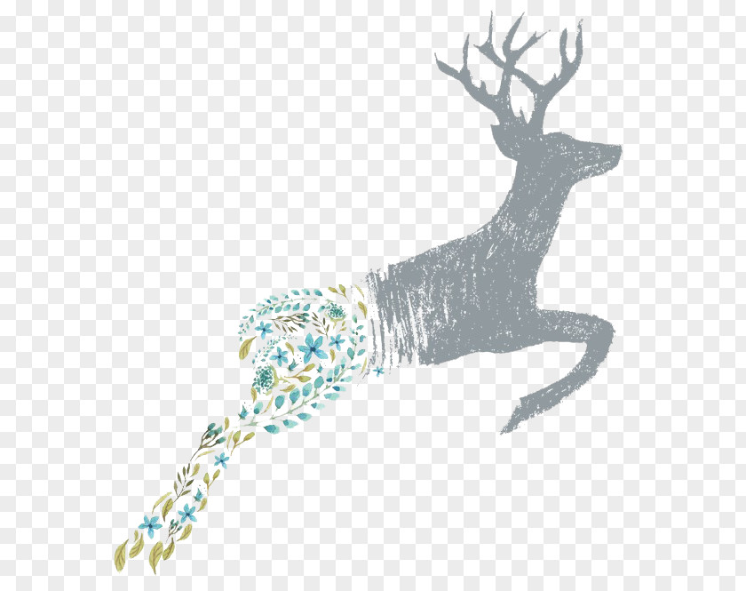 Watercolor Deer Flower Floral Design Clip Art PNG