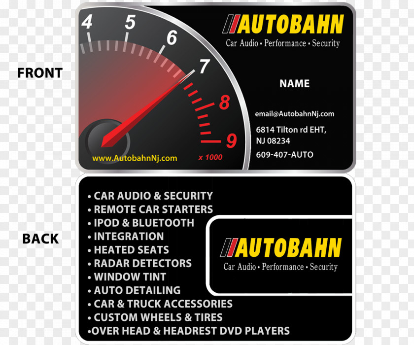 Modern Business Cards Design Gauge Motor Vehicle Speedometers Brand Font PNG