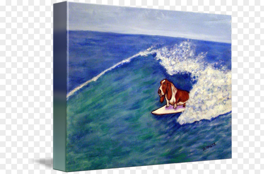 Watercolor Surfboard Basset Hound Beagle Dog Surfing Tile Art PNG
