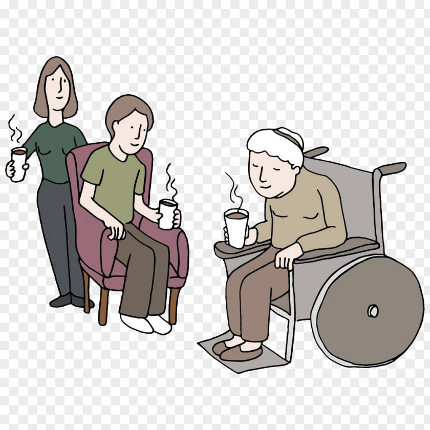 The Old Man Sitting On Wheel Drinking Tea Nursing Home Care Age Clip Art PNG